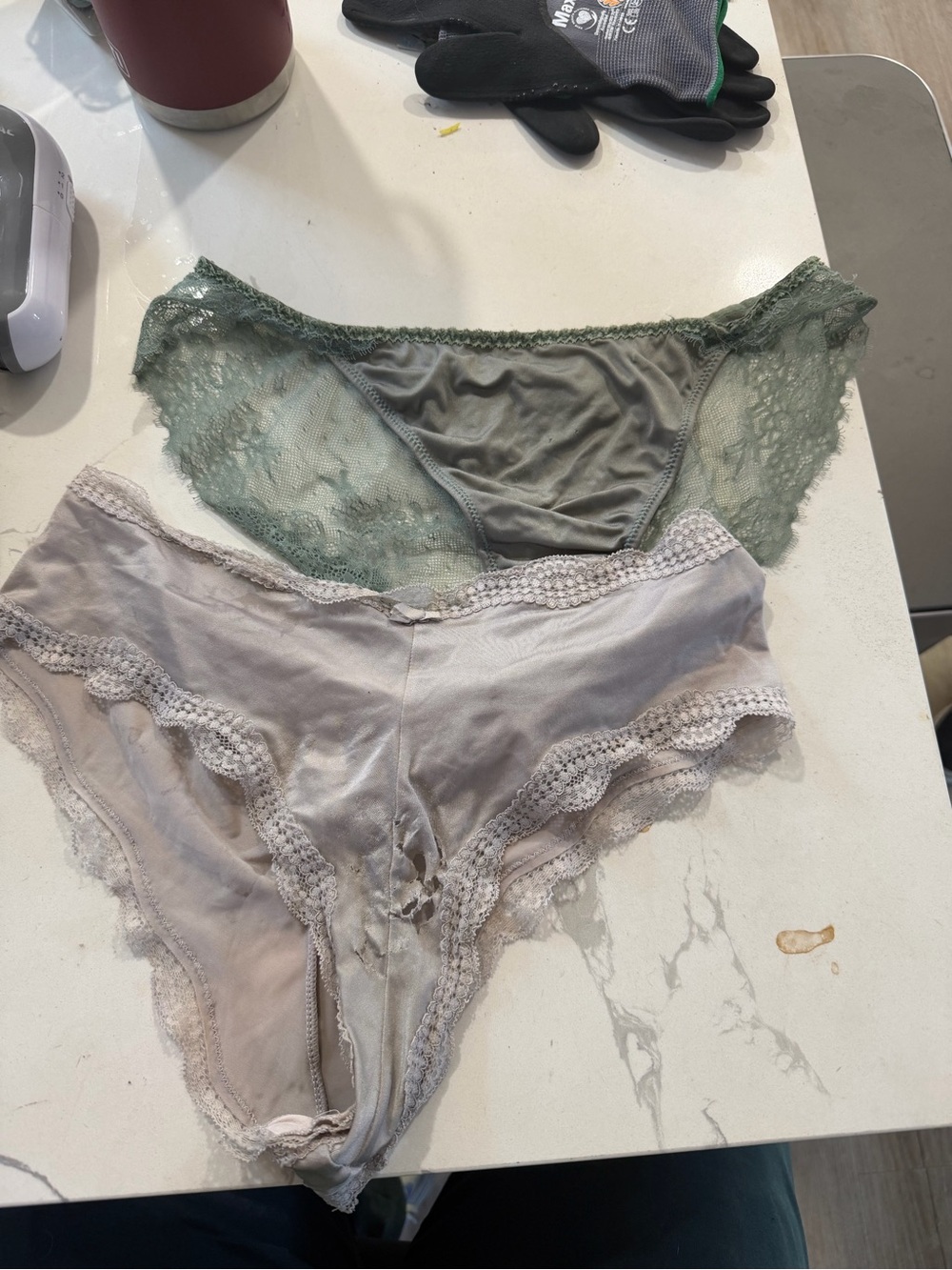 Auden Lace-Trim Bikini Set in Sage Green and Pink